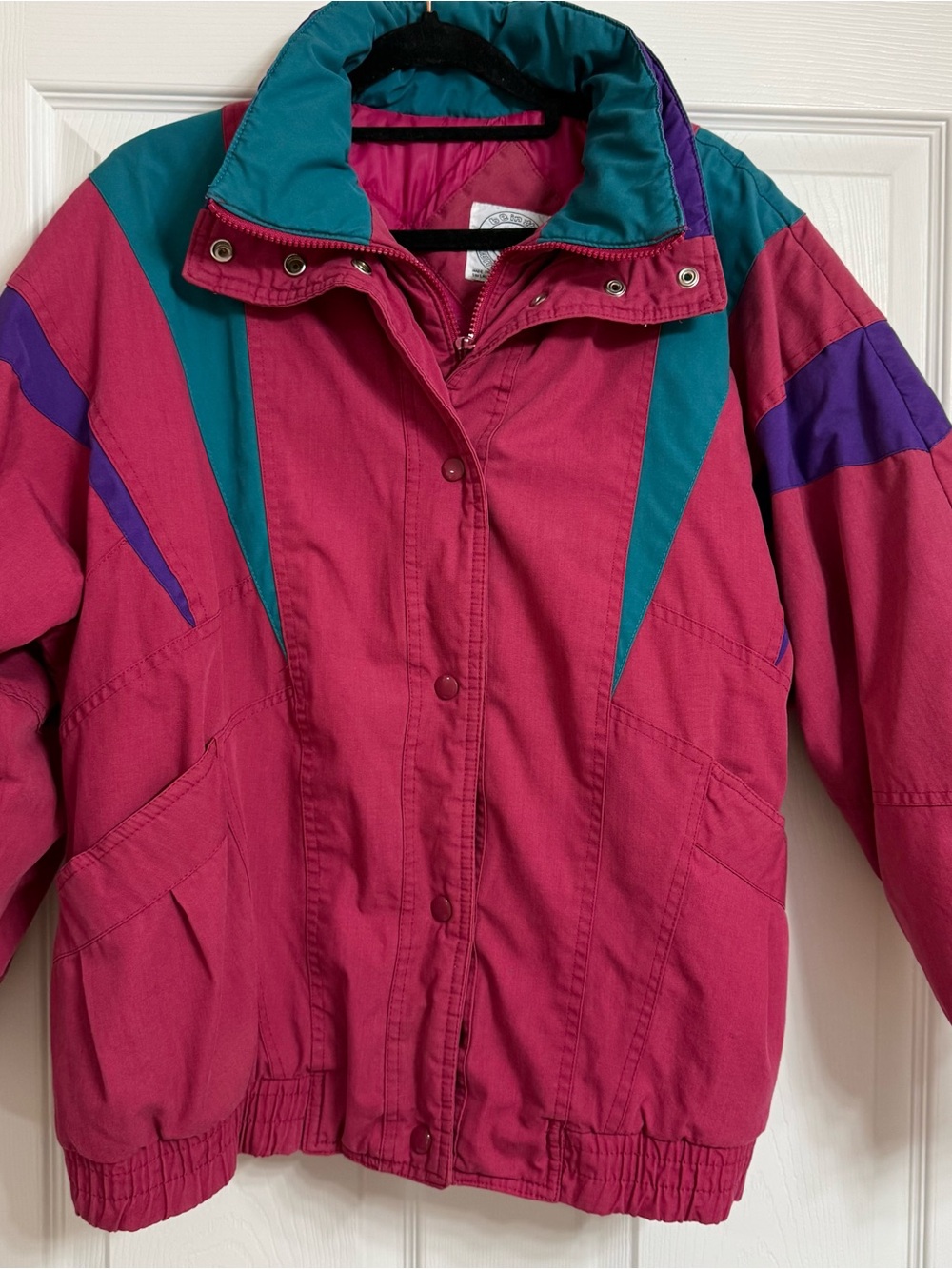 Vintage Women’s Pink & Teal Colorblock Winter Jacket